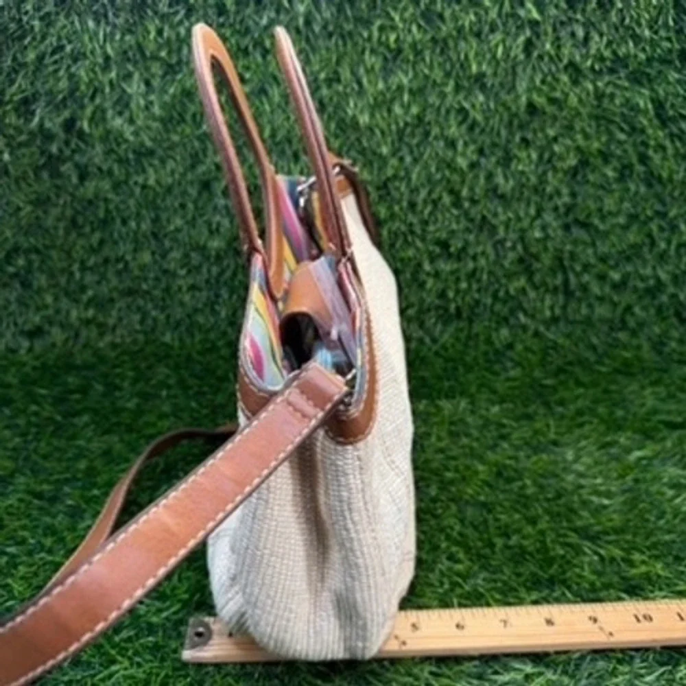 Fossil‎ Bag Womens Satchel Crossbody Cream Brown Woven Leather Stripe Y2K Boho